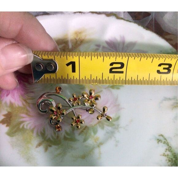 Artisan Silver Gold & Orange Floral Brooch Pin SO PRETTY! - Picture 4 of 16